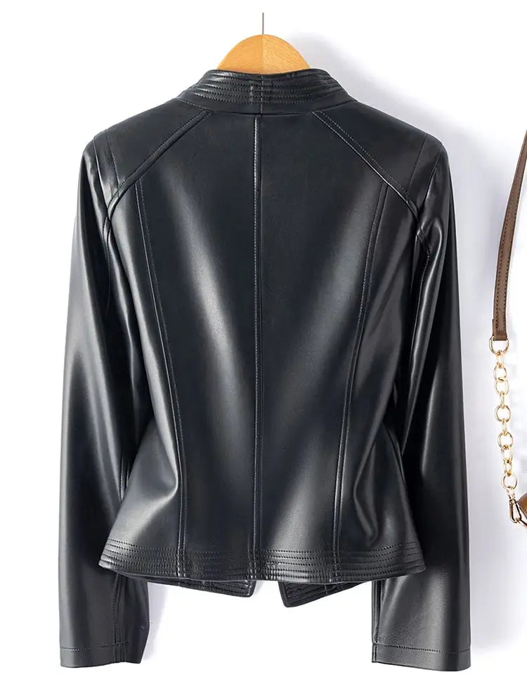Women's leather-look moto jacket with asymmetric zip