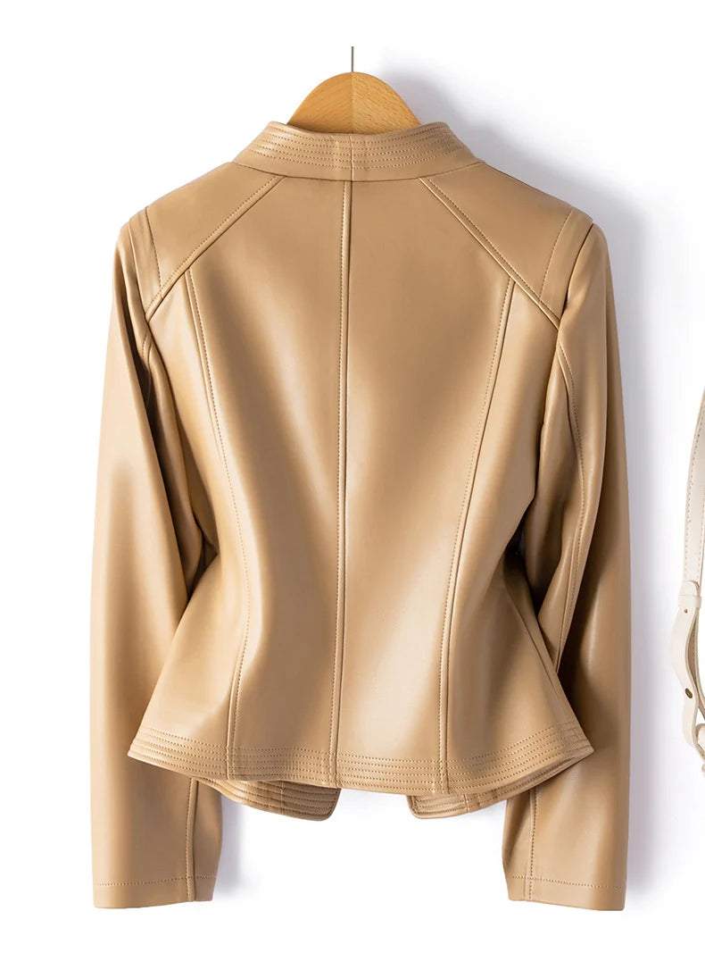 Women's leather-look moto jacket with asymmetric zip