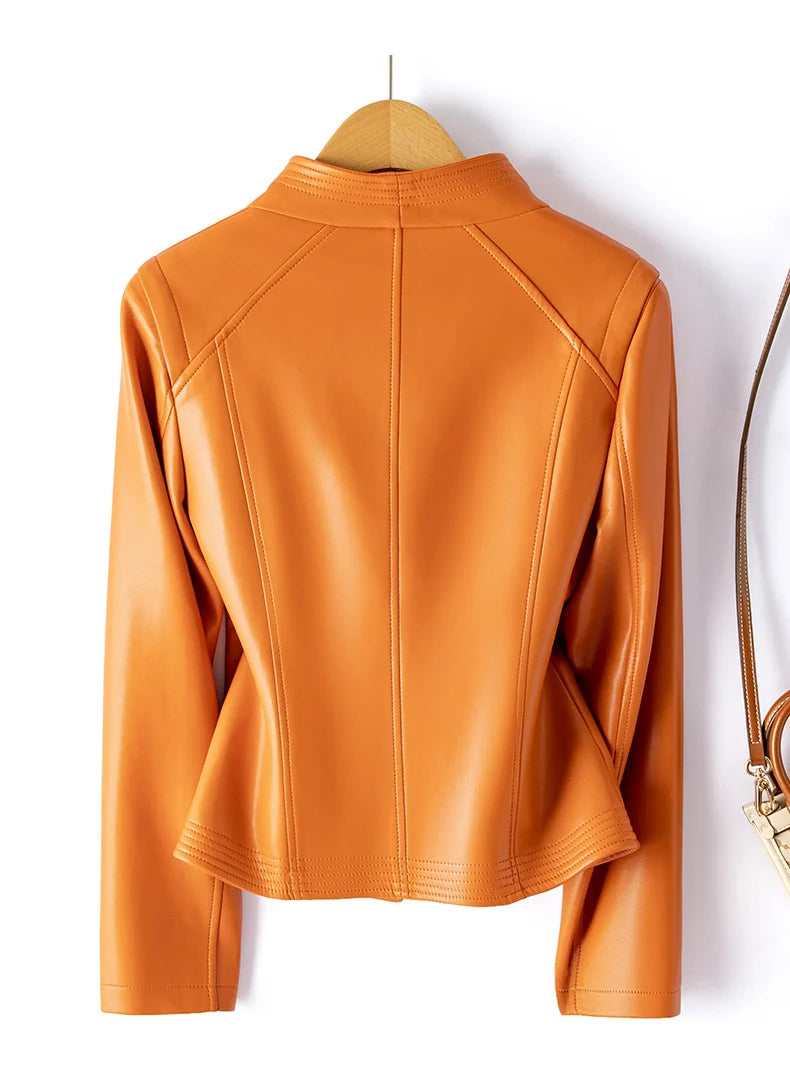 Women's leather-look moto jacket with asymmetric zip