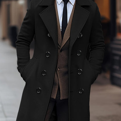 Black Men's Structured Double-Breasted Overcoat