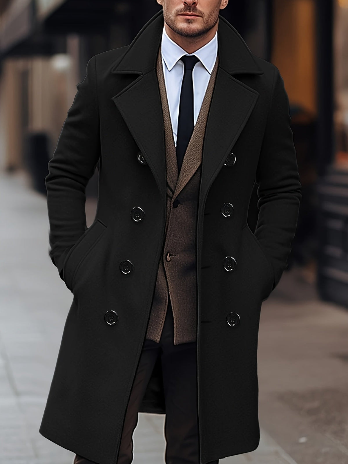 Men's Structured Double-Breasted Overcoat