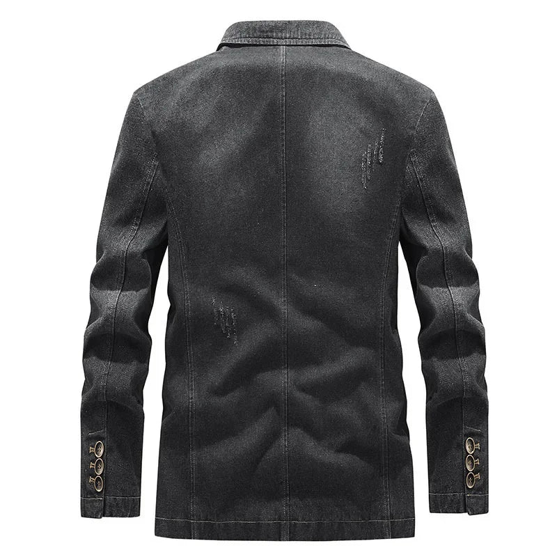 Men's denim blazer jacket with lapel collar