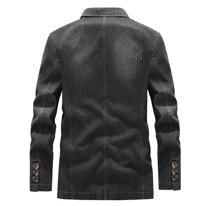 Men's denim blazer jacket with lapel collar