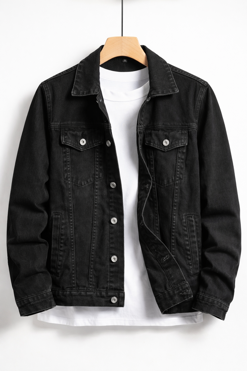 Men's classic fit button-up denim jacket in black
