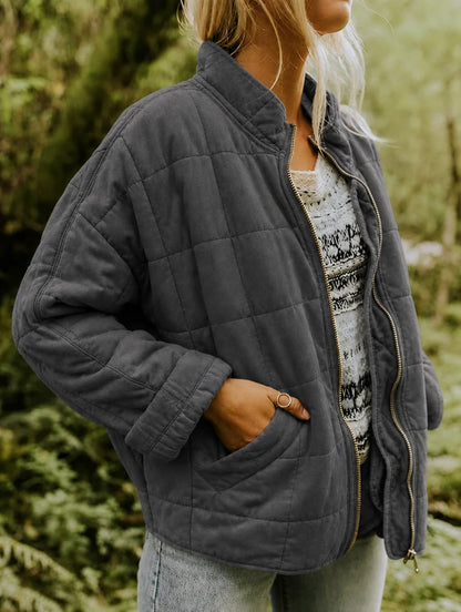 Women's relaxed quilted jacket with stand collar