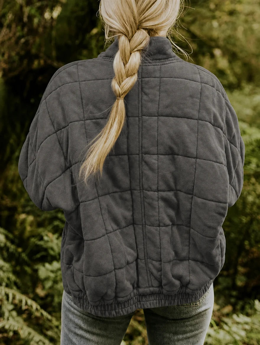 Women's relaxed quilted jacket with stand collar