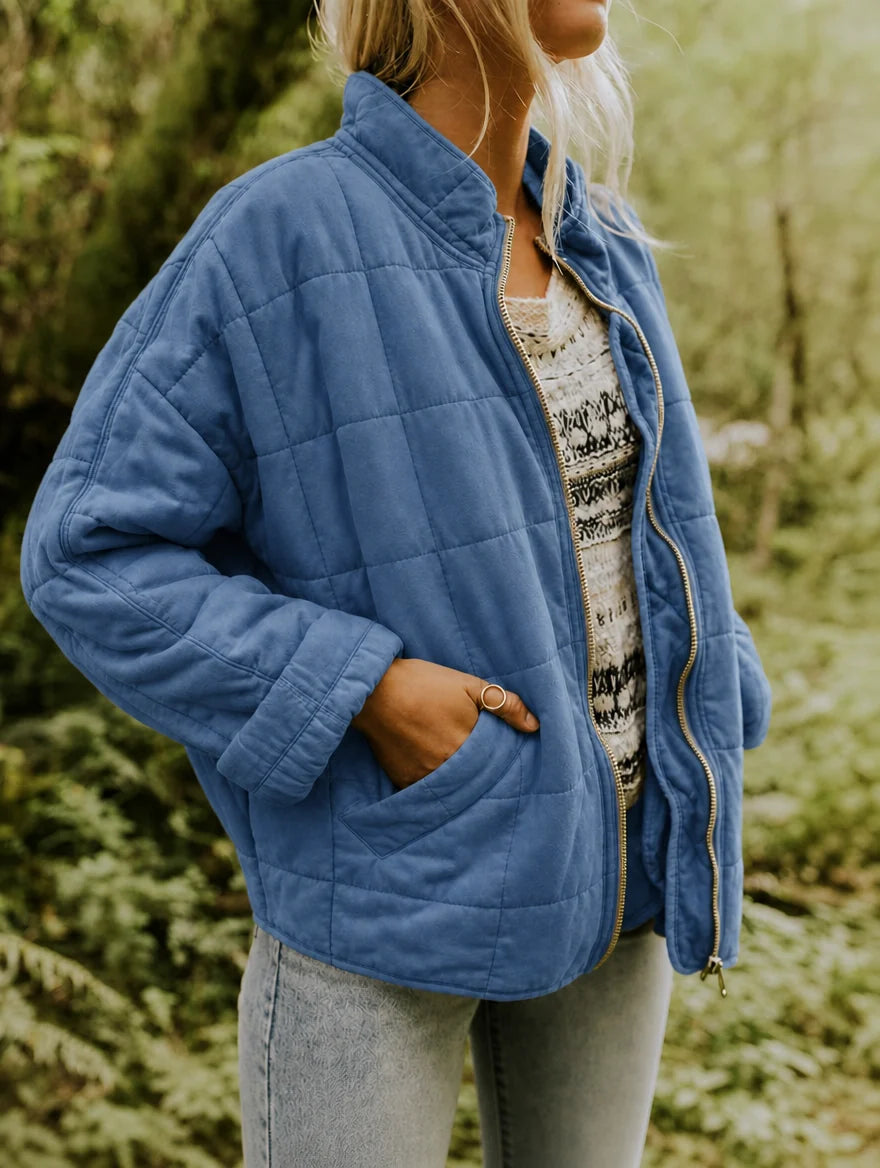 Women's relaxed quilted jacket with stand collar