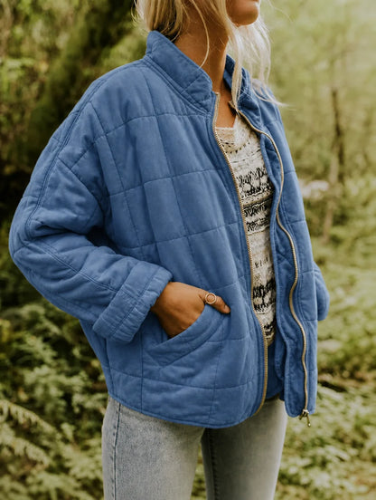 Women's relaxed quilted jacket with stand collar