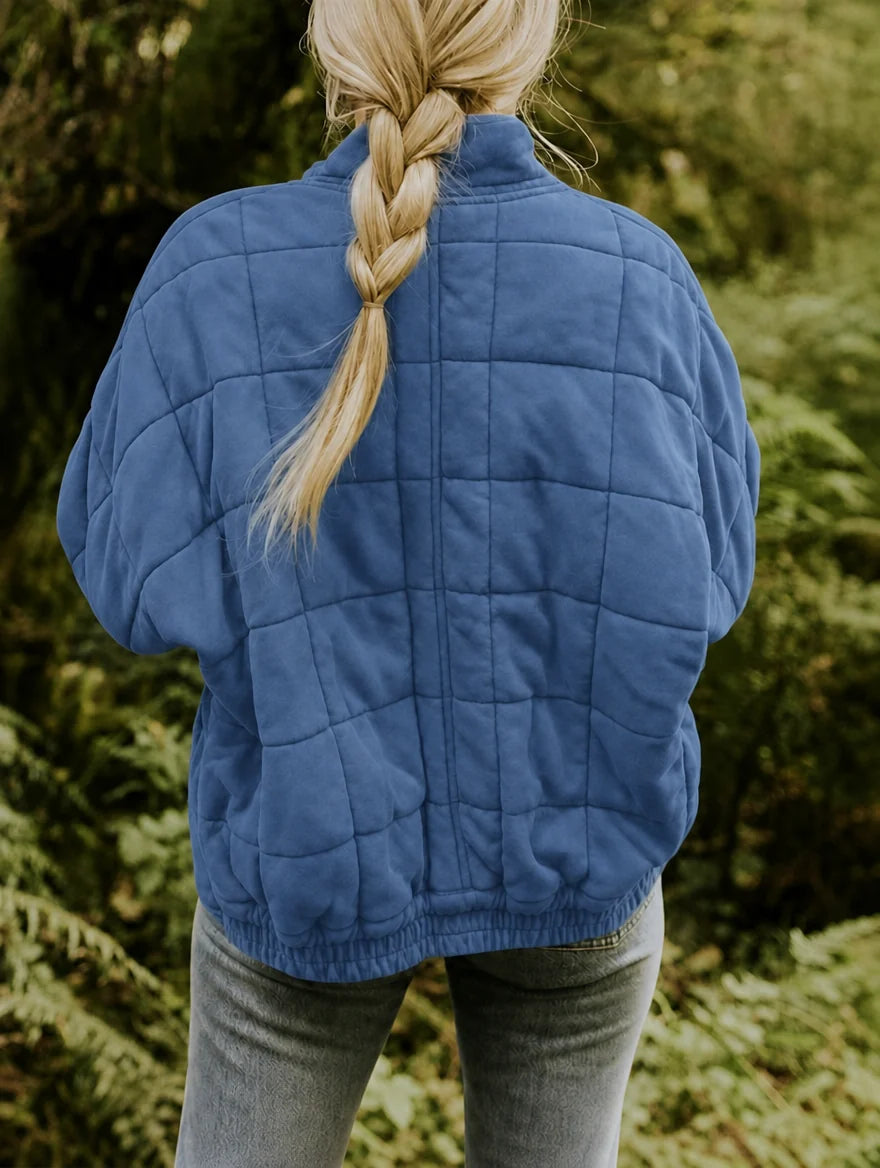 Women's relaxed quilted jacket with stand collar