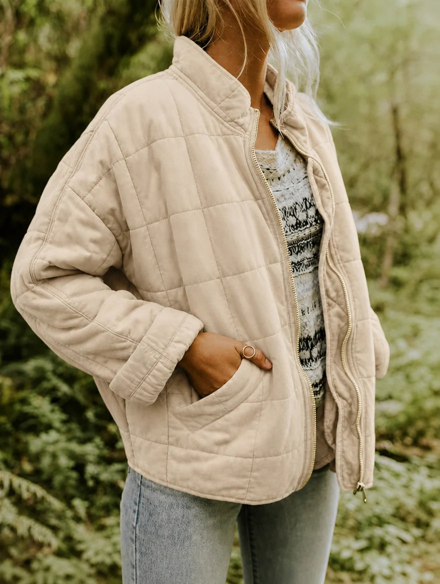 Women's relaxed quilted jacket with stand collar