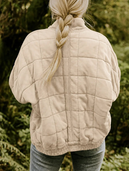 Women's relaxed quilted jacket with stand collar