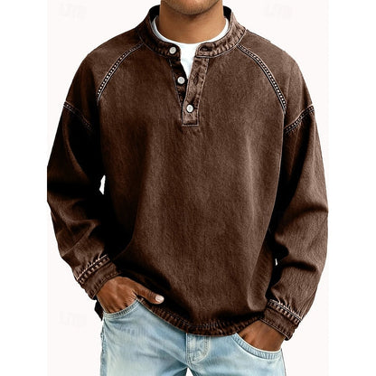 Brown Men's Vintage Wash Raglan Henley Shirt