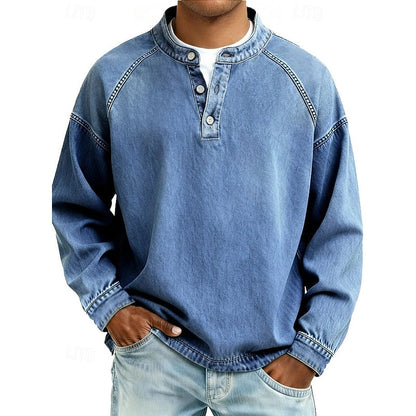 Light Blue Men's Vintage Wash Raglan Henley Shirt