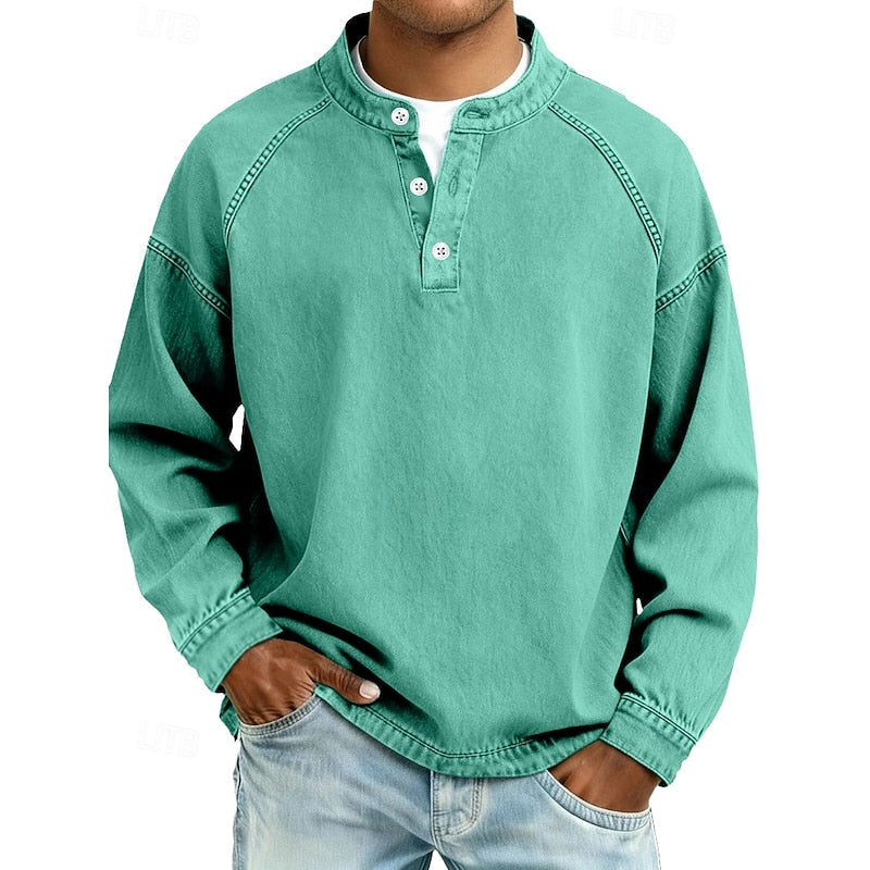 Light Green Men's Vintage Wash Raglan Henley Shirt