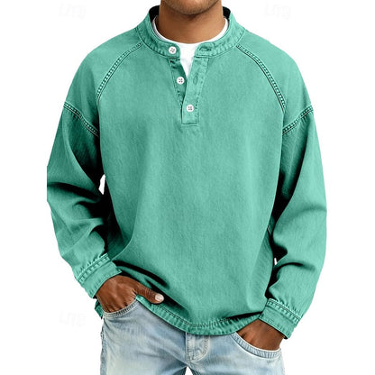 Light Green Men's Vintage Wash Raglan Henley Shirt