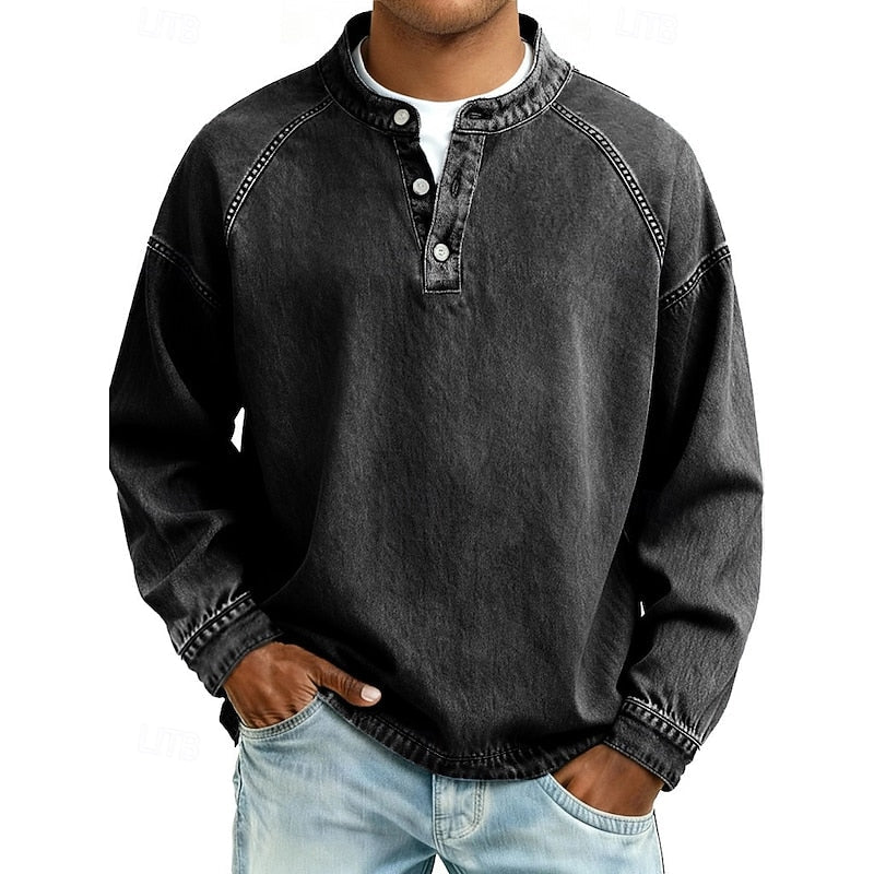 Black Men's Vintage Wash Raglan Henley Shirt