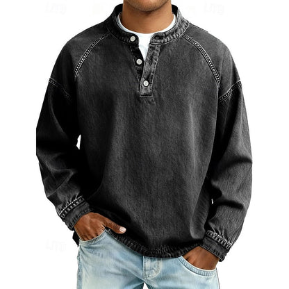 Black Men's Vintage Wash Raglan Henley Shirt