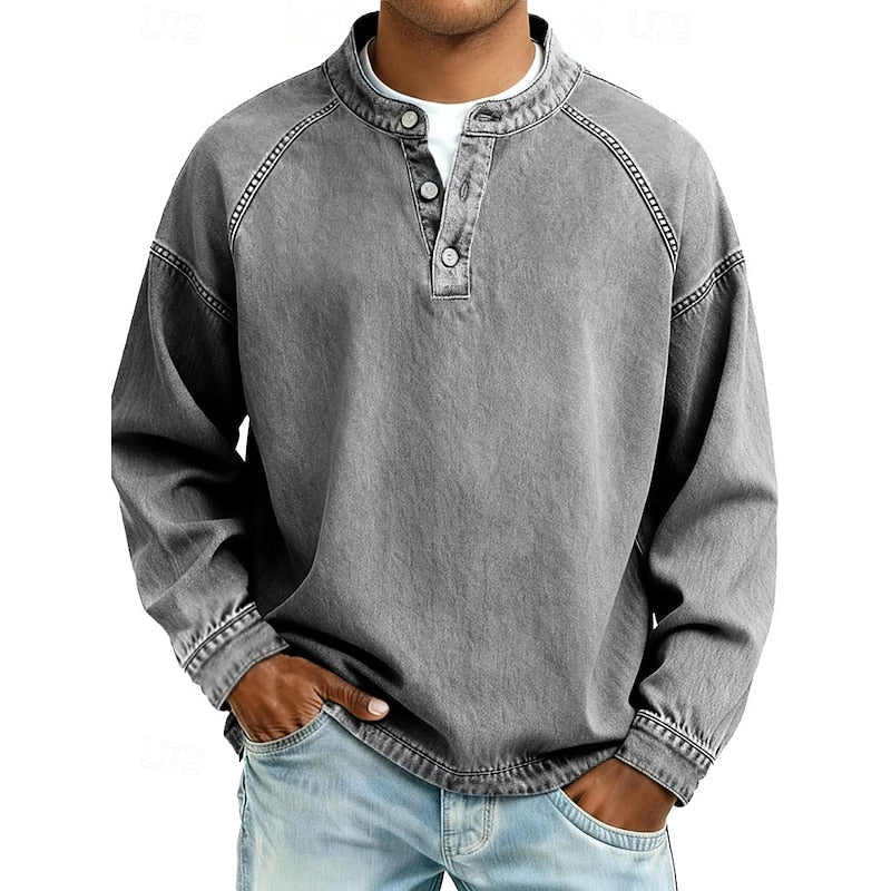Gray Men's Vintage Wash Raglan Henley Shirt