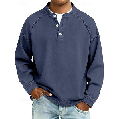 Dark Blue Men's Vintage Wash Raglan Henley Shirt