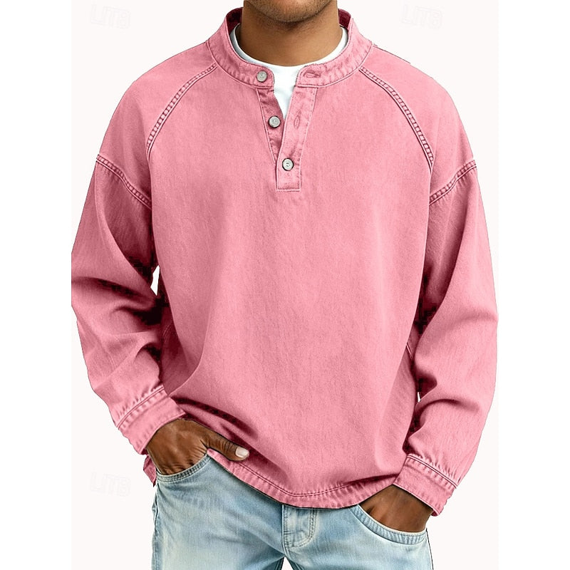 Pink Men's Vintage Wash Raglan Henley Shirt