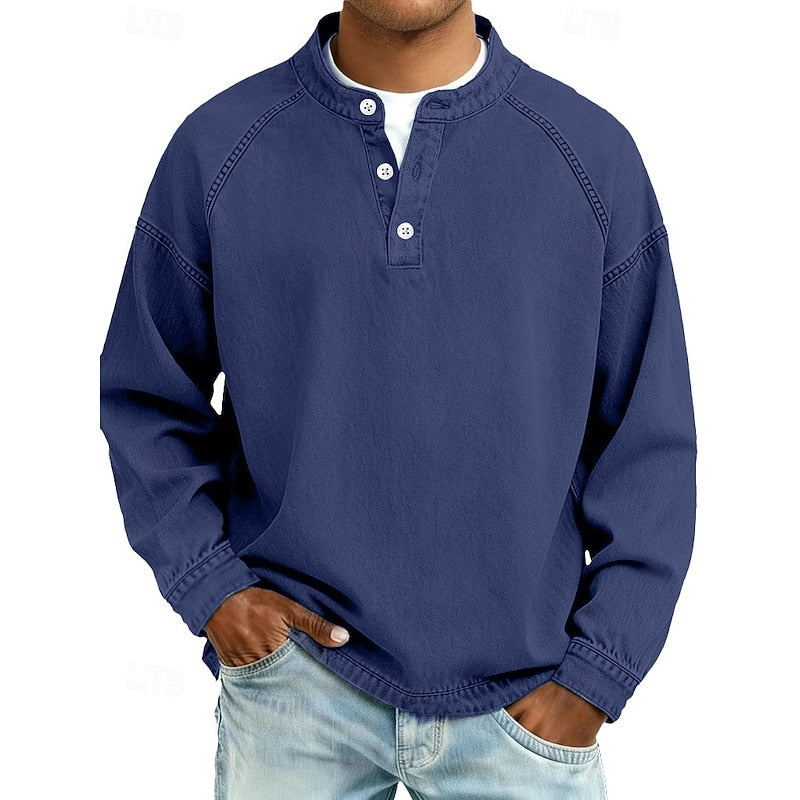 Royal Blue Men's Vintage Wash Raglan Henley Shirt