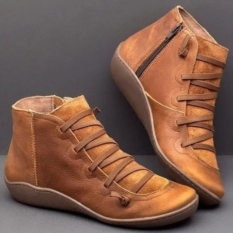 Women's brown ankle boots with side zipper
