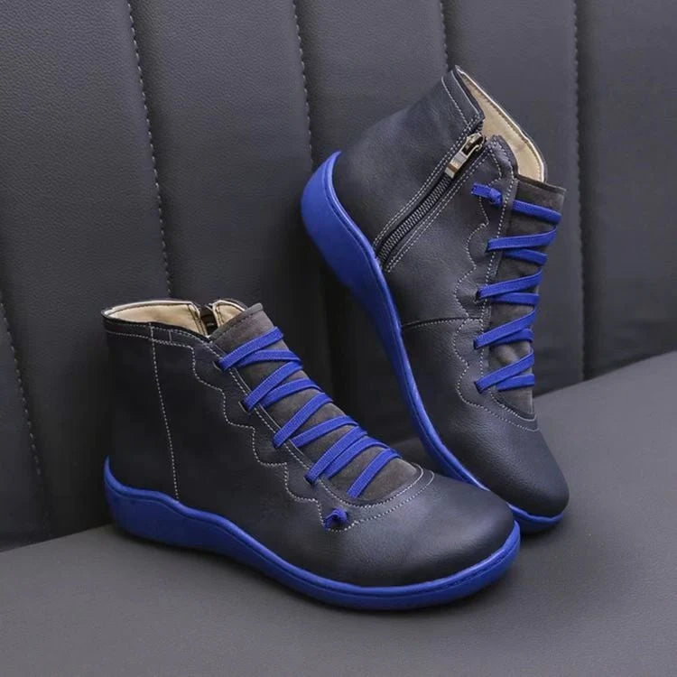 Women's blue ankle boots with side zipper