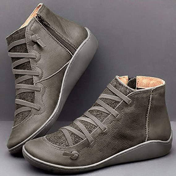 Women's gray ankle boots with side zipper