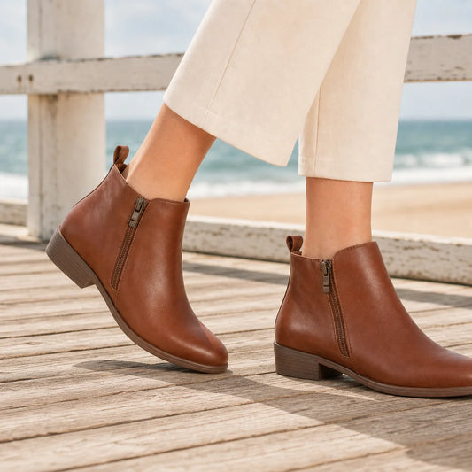 Women's brown comfort ankle boots with side zip