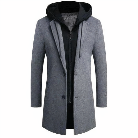 Gray Quilted Hooded Trench Coat