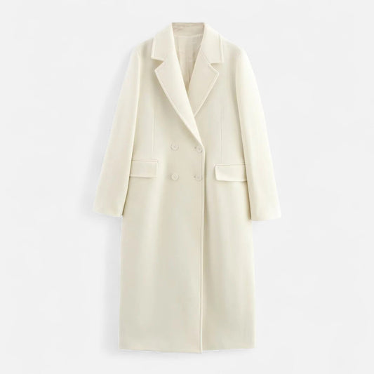 White Notch-Lapel Double-Breasted Trench Coat