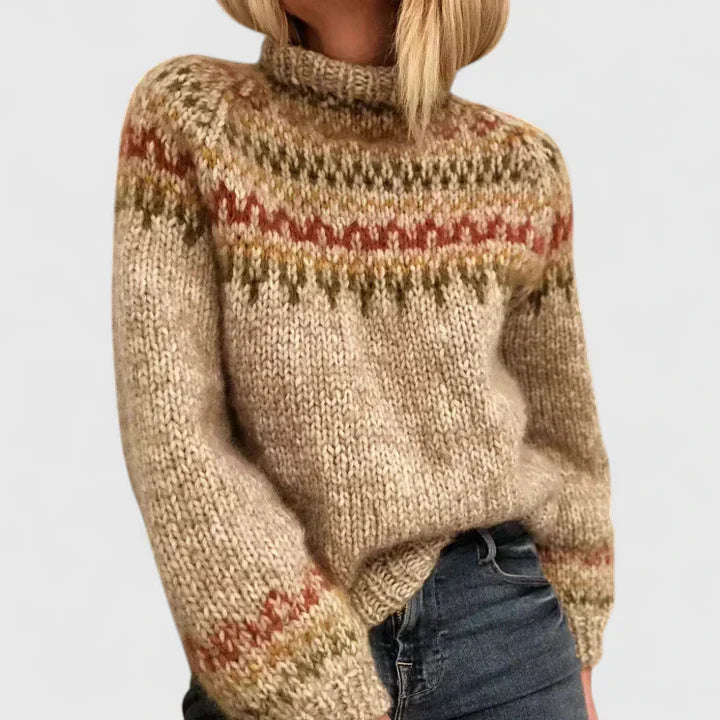 Women's knit pullover sweater in camel
