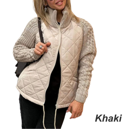 Women's zip-front knit jacket in khaki