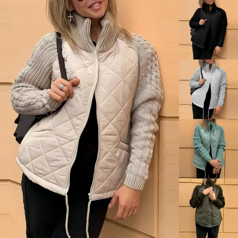 Women's zip-front knit jacket in khaki