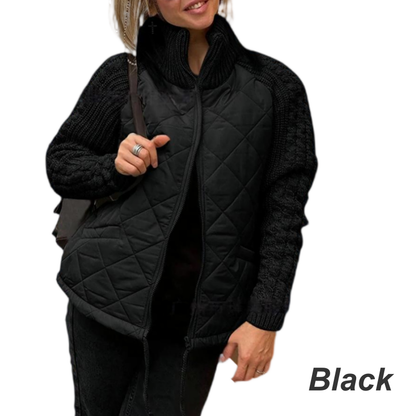 Women's zip-front knit jacket in black