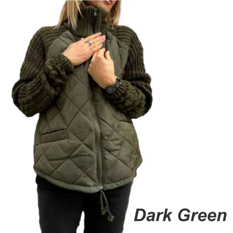 Women's zip-front knit jacket in dark green