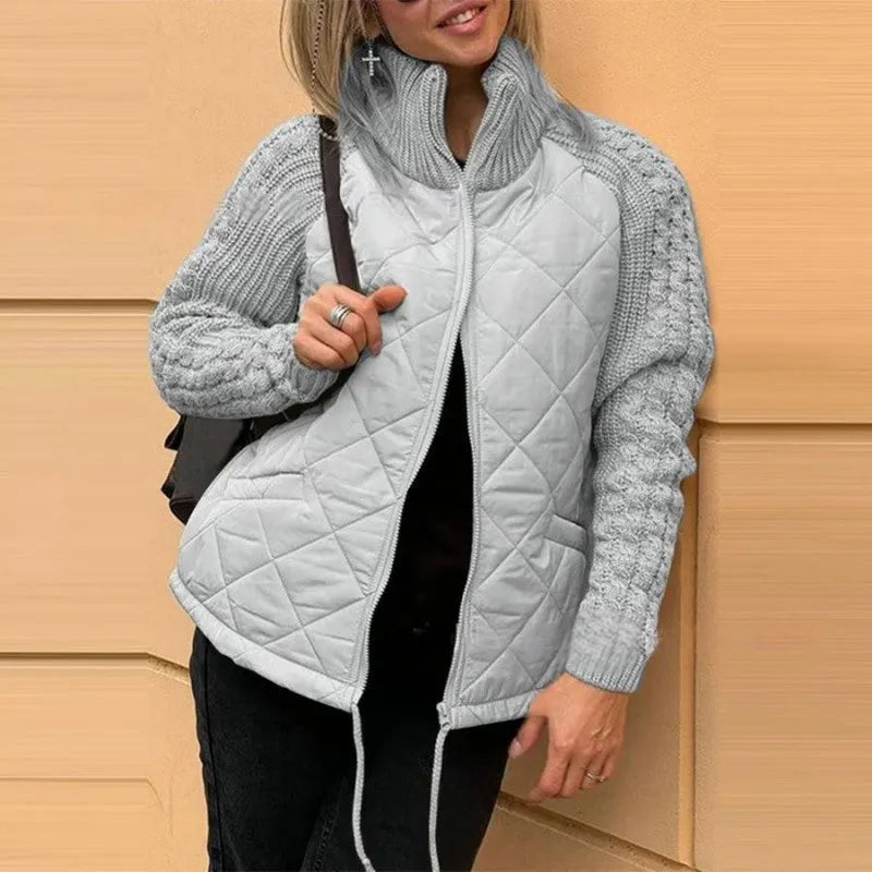 Women's zip-front knit jacket in khaki