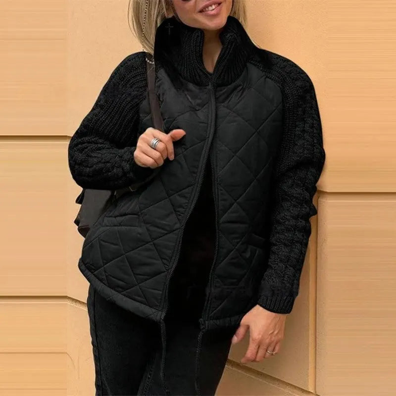 Women's zip-front knit jacket in khaki