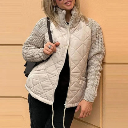 Women's zip-front knit jacket in khaki