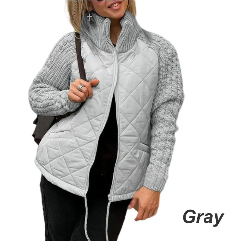 Women's zip-front knit jacket in grey