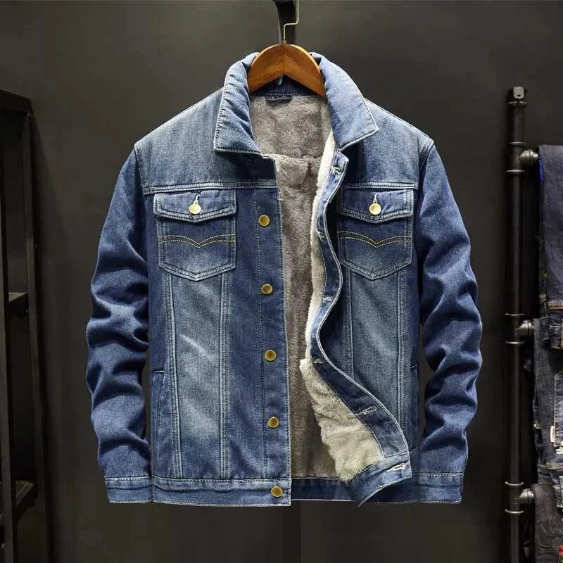 Isaac fleece-lined denim jacket worn, lifestyle shot