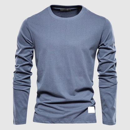 Men's dark gray cotton crewneck long sleeve shirt with soft breathable finish