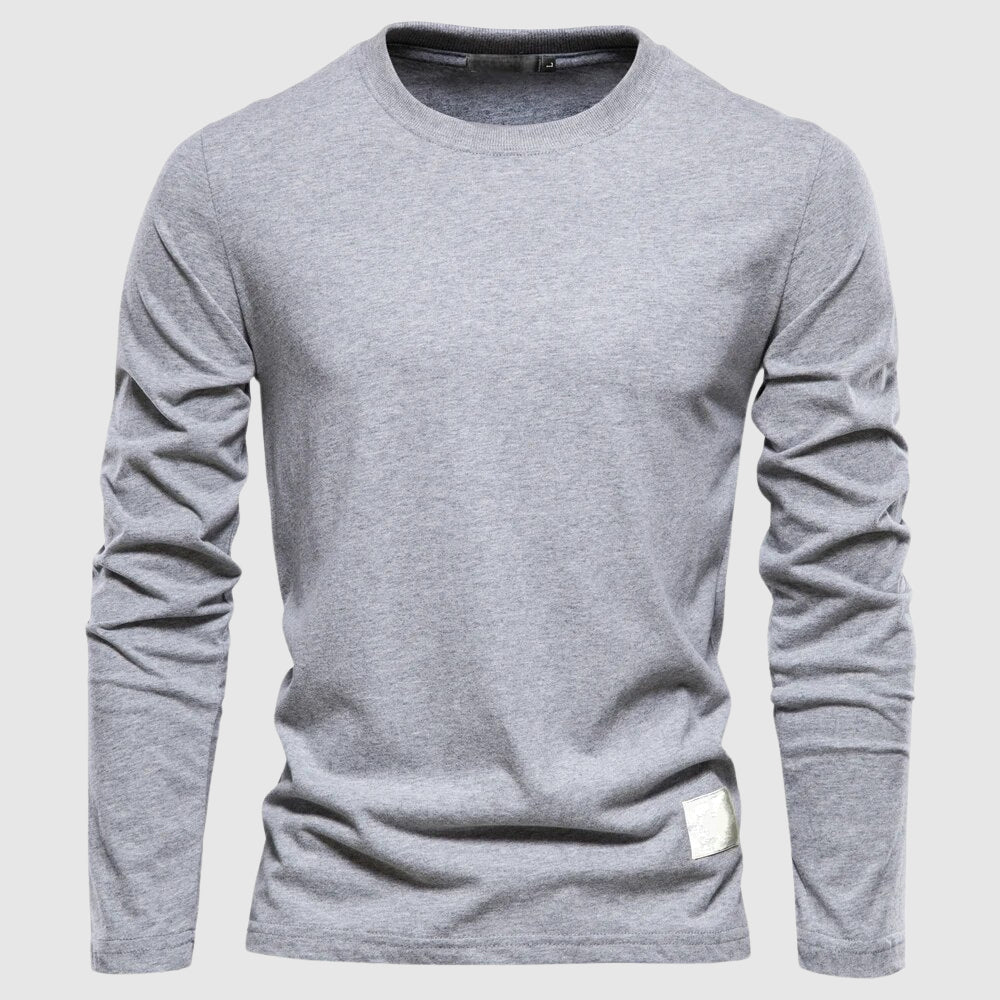 Men's dark gray cotton crewneck long sleeve shirt with soft breathable finish
