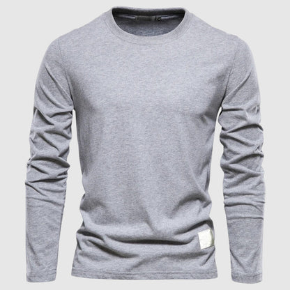 Men's dark gray cotton crewneck long sleeve shirt with soft breathable finish