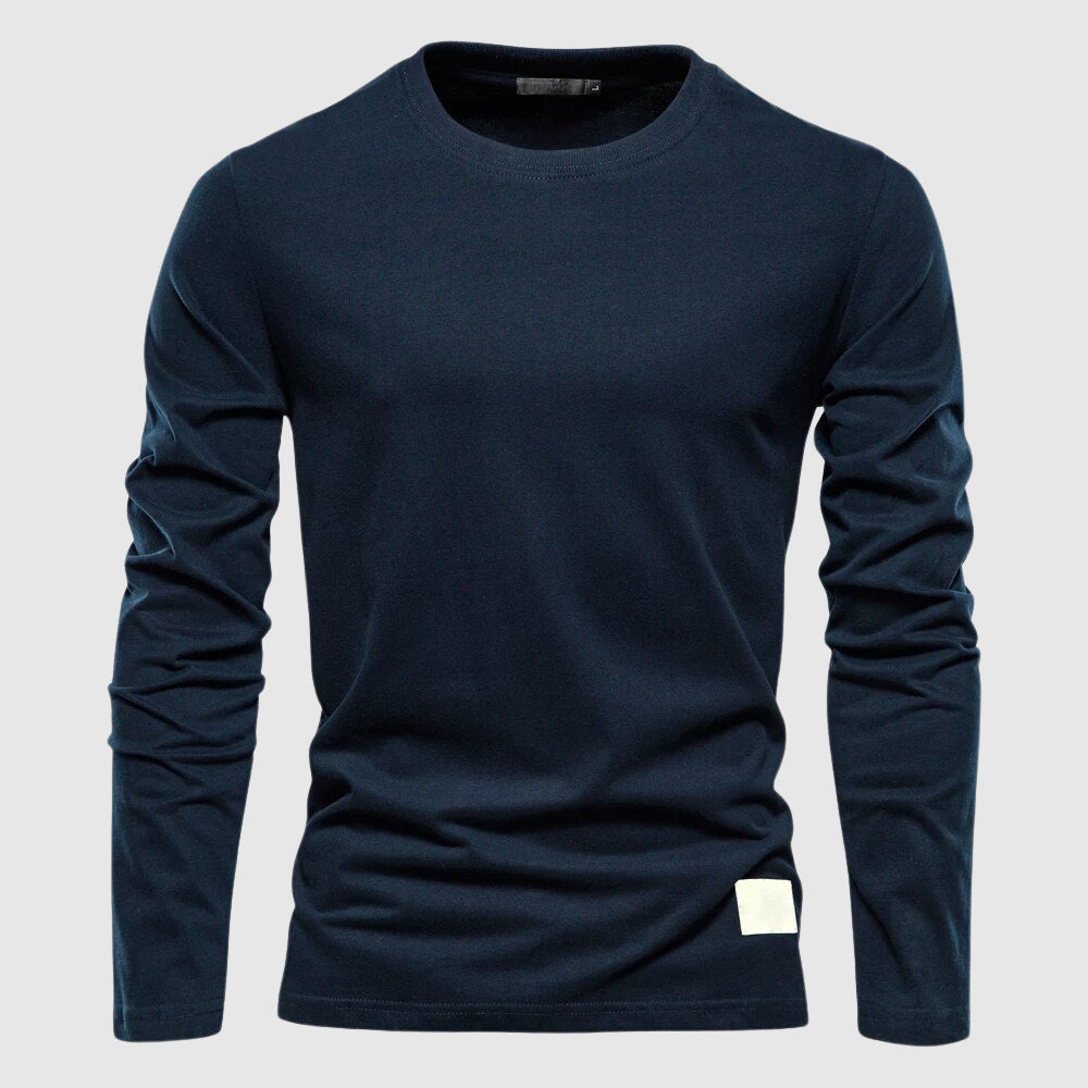 Men's dark gray cotton crewneck long sleeve shirt with soft breathable finish
