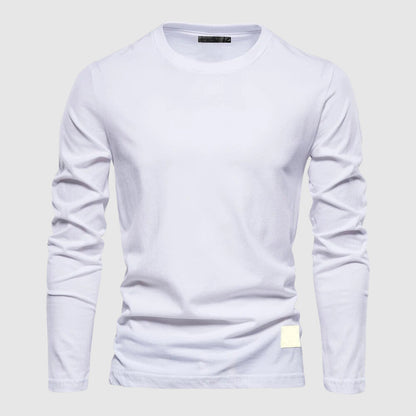 Men's dark gray cotton crewneck long sleeve shirt with soft breathable finish