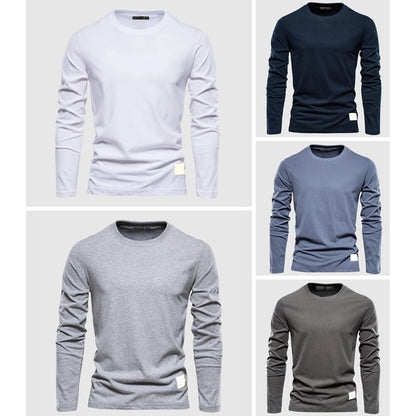 Men's light blue cotton crewneck long sleeve shirt with soft breathable finish