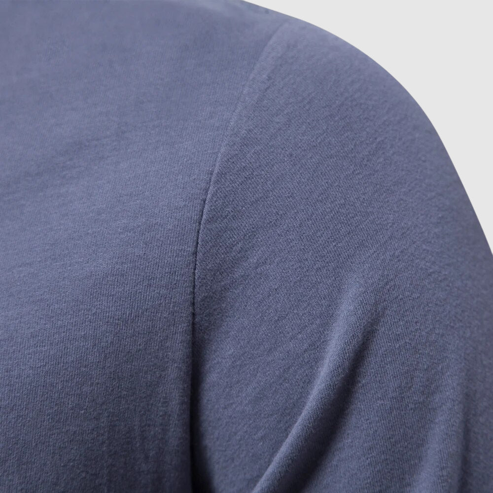 Men's light blue cotton crewneck long sleeve shirt with soft breathable finish