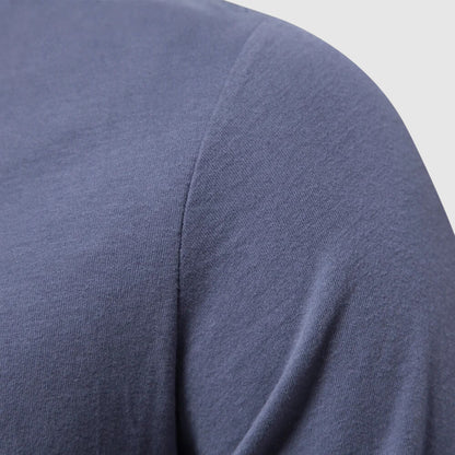 Men's light blue cotton crewneck long sleeve shirt with soft breathable finish