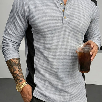 Grey Men's Textured Henley with Contrast Detail